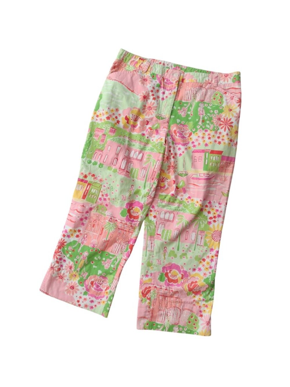 Lilly Pulitzer Girls Pants L 12 Vibrant City Green Pink Print Preppy Cotton
